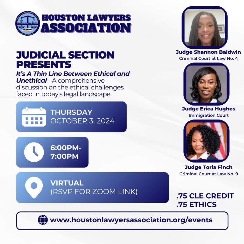 Judicial Section Presents: A Thin Line Between Ethical and Unethical CLE event flyer