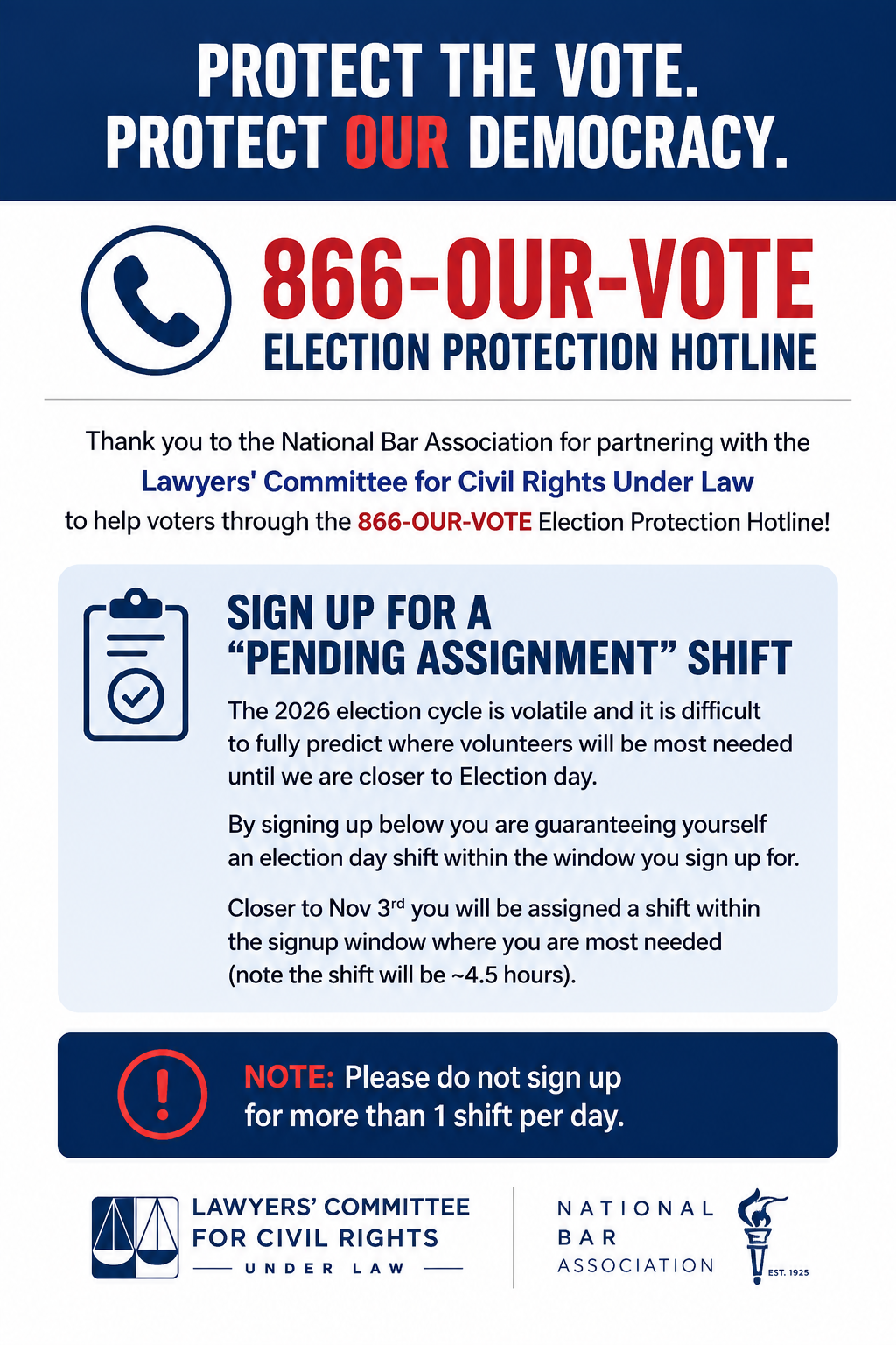 2026 Election Protection Hotline Volunteer event flyer