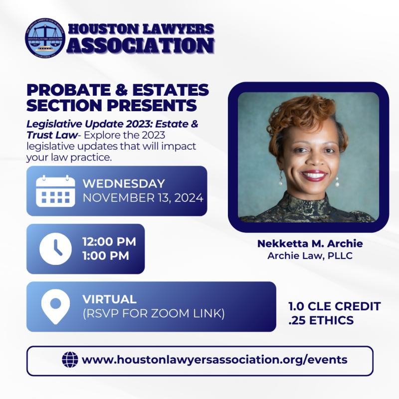 Probate & Estates Section Presents: Legislative Update 2023 CLE event flyer