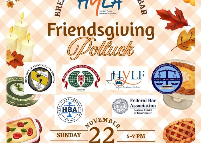 Friendsgiving Event flyer with date, time, and location.