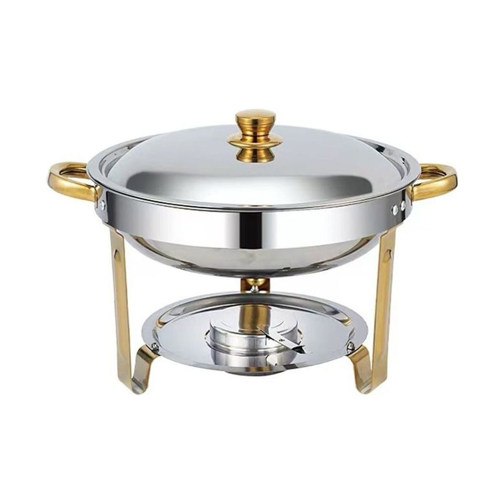 Chafing dish redondo con detalles dorados