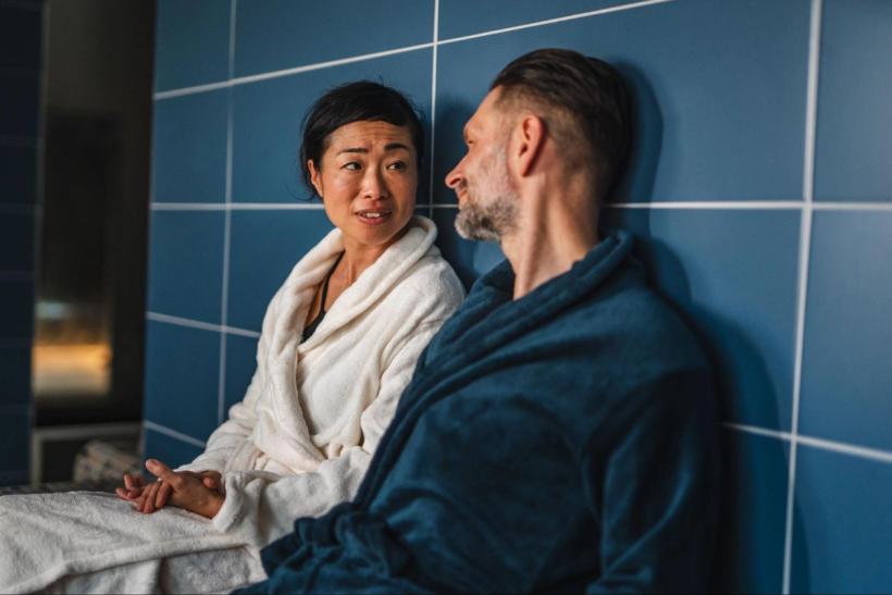 A couple having a serious conversation 