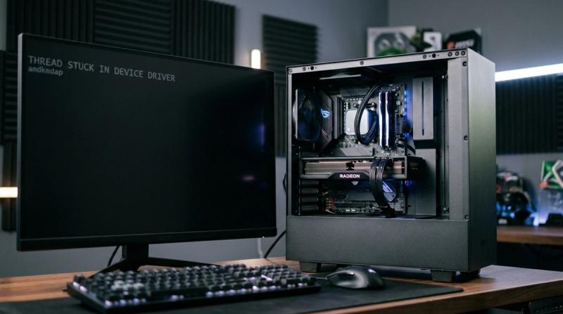 Gaming PC with an AMD graphics card and a black screen error on the monitor
