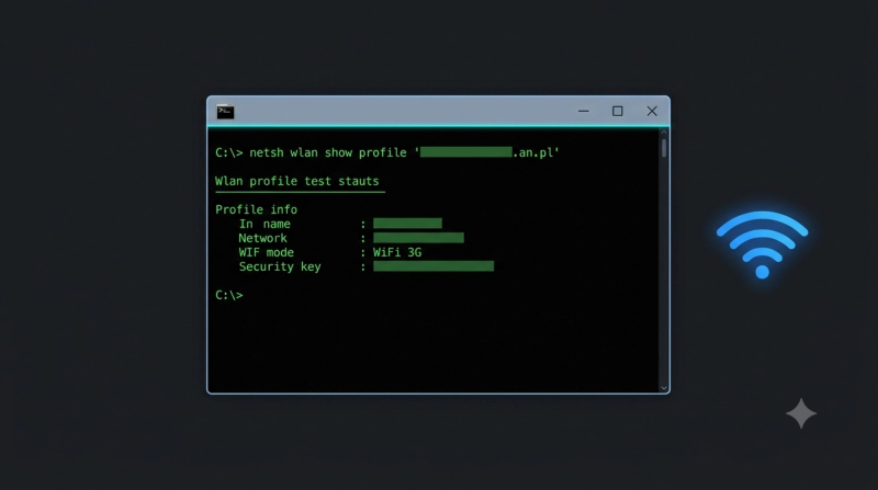 Windows Command Prompt window displaying a saved WiFi network security key