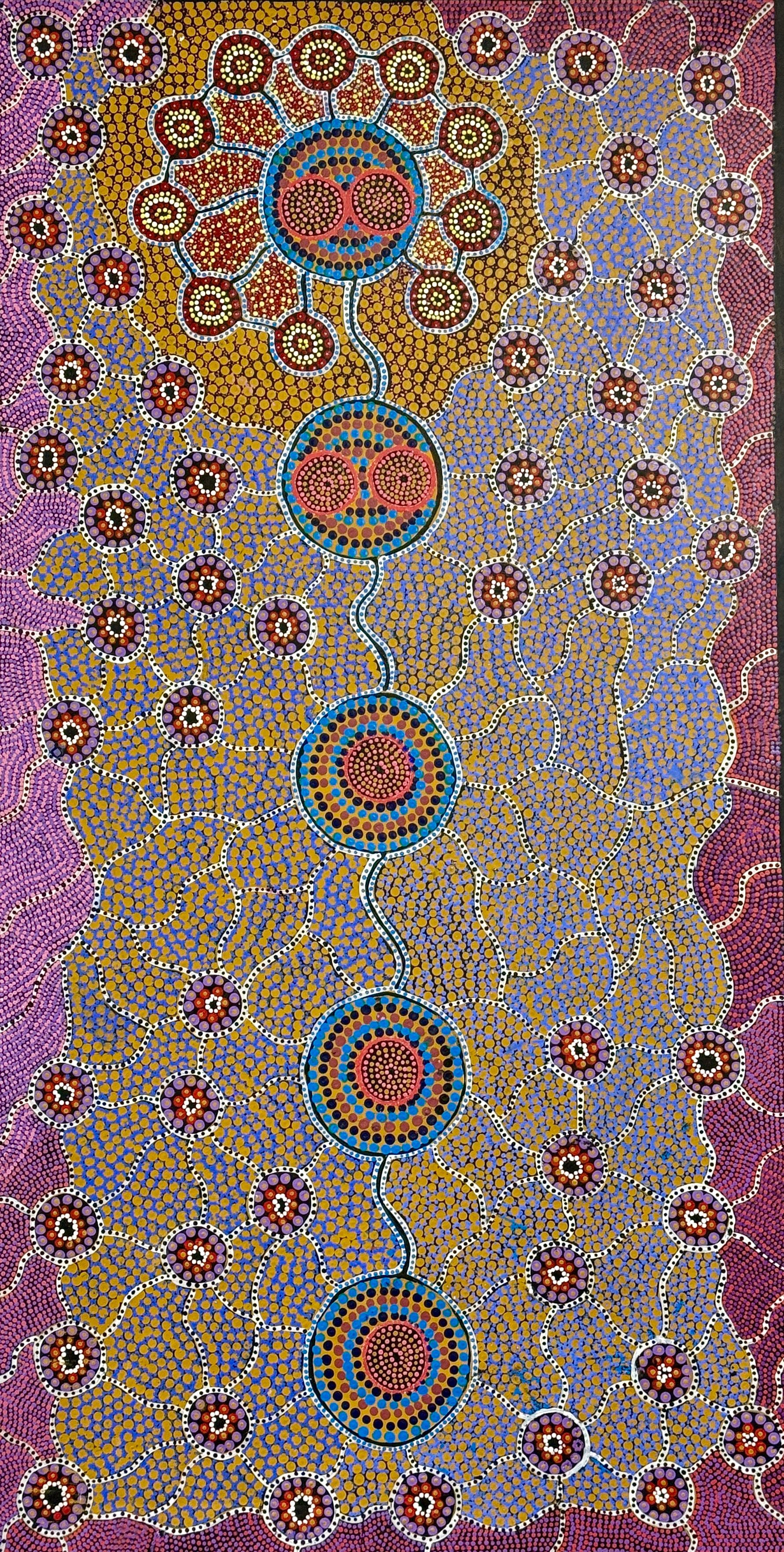 My Mothers Walk-off by Marion Cox, acrylic on canvas by Gooniyandi Artists, available at Straddievarious Brisbane art gallery