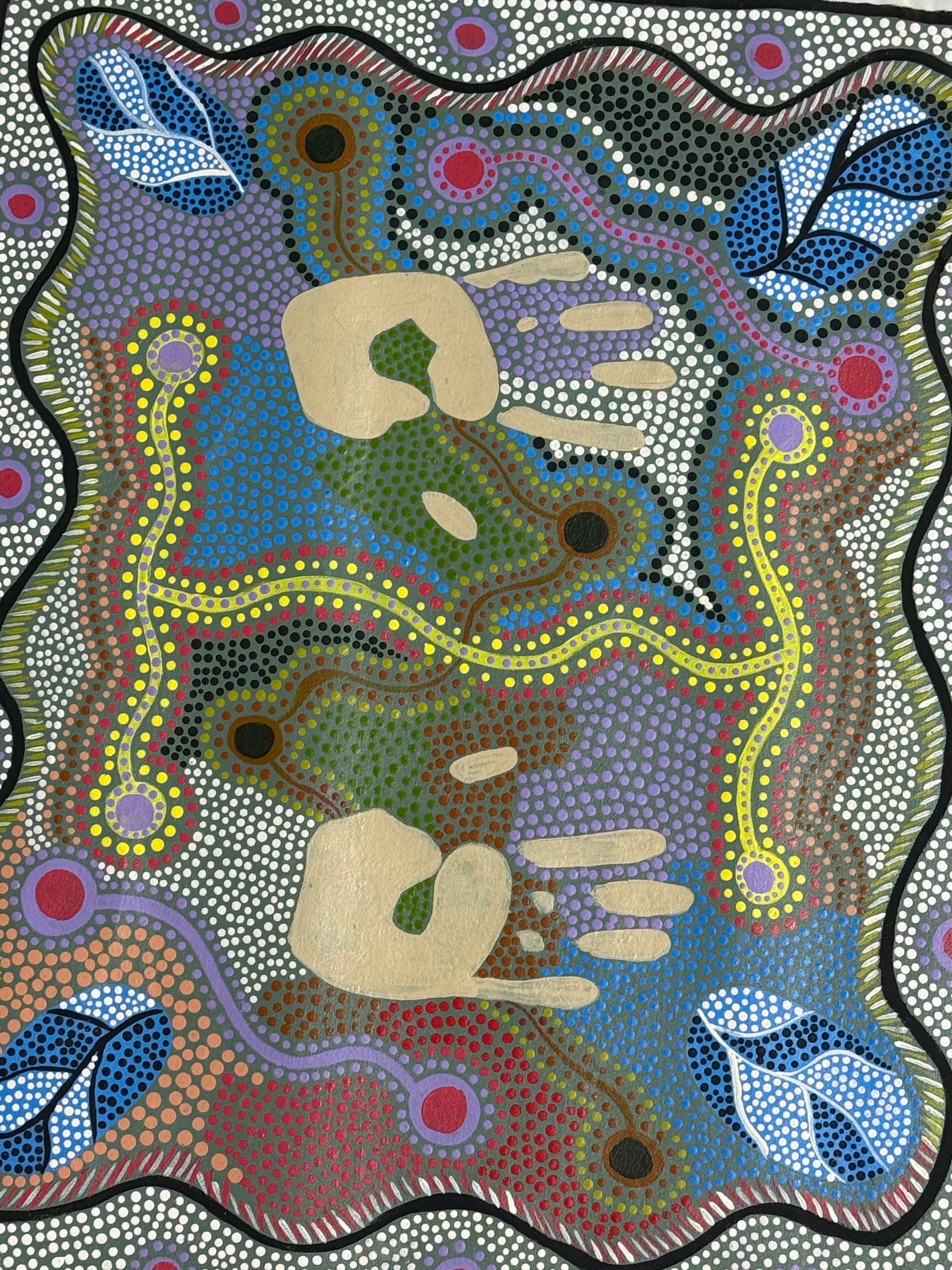 Sacred Site by Miriam Quilty, acrylic on canvas by Gooniyandi Artists, available at Straddievarious Brisbane art gallery