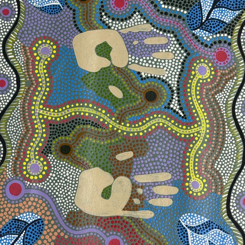 Sacred Site by Miriam Quilty, acrylic on canvas by Gooniyandi Artists, available at Straddievarious Brisbane art gallery