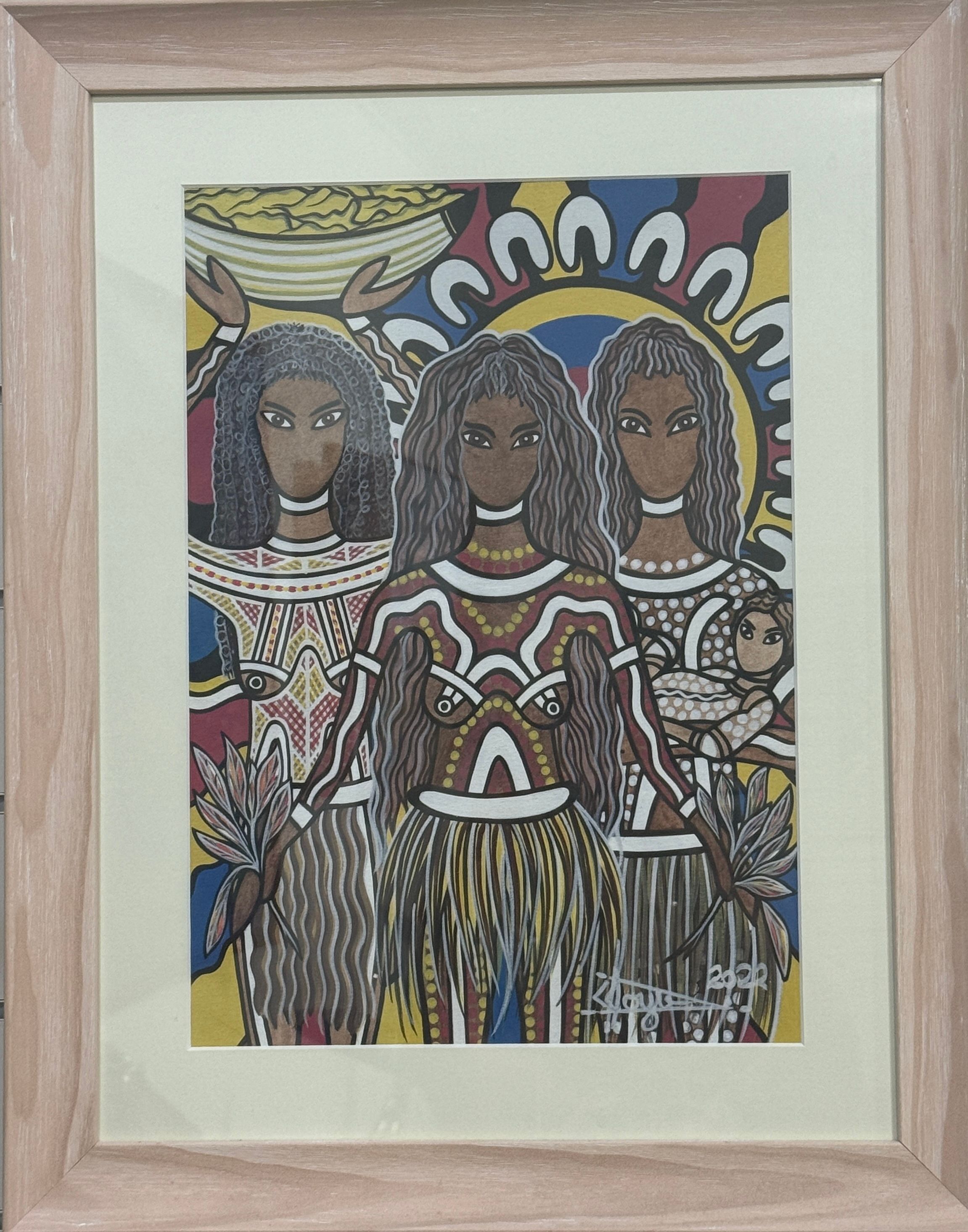Tribal Culture, acrylic on canvas framed by Lionel Doyle, available at Straddievarious Brisbane art gallery