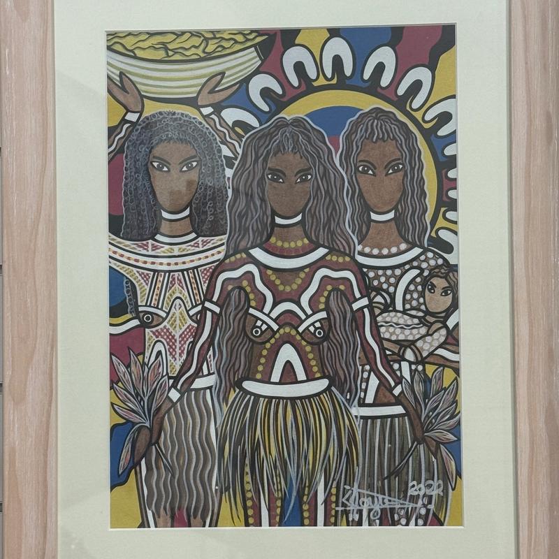 Tribal Culture, acrylic on canvas framed by Lionel Doyle, available at Straddievarious Brisbane art gallery