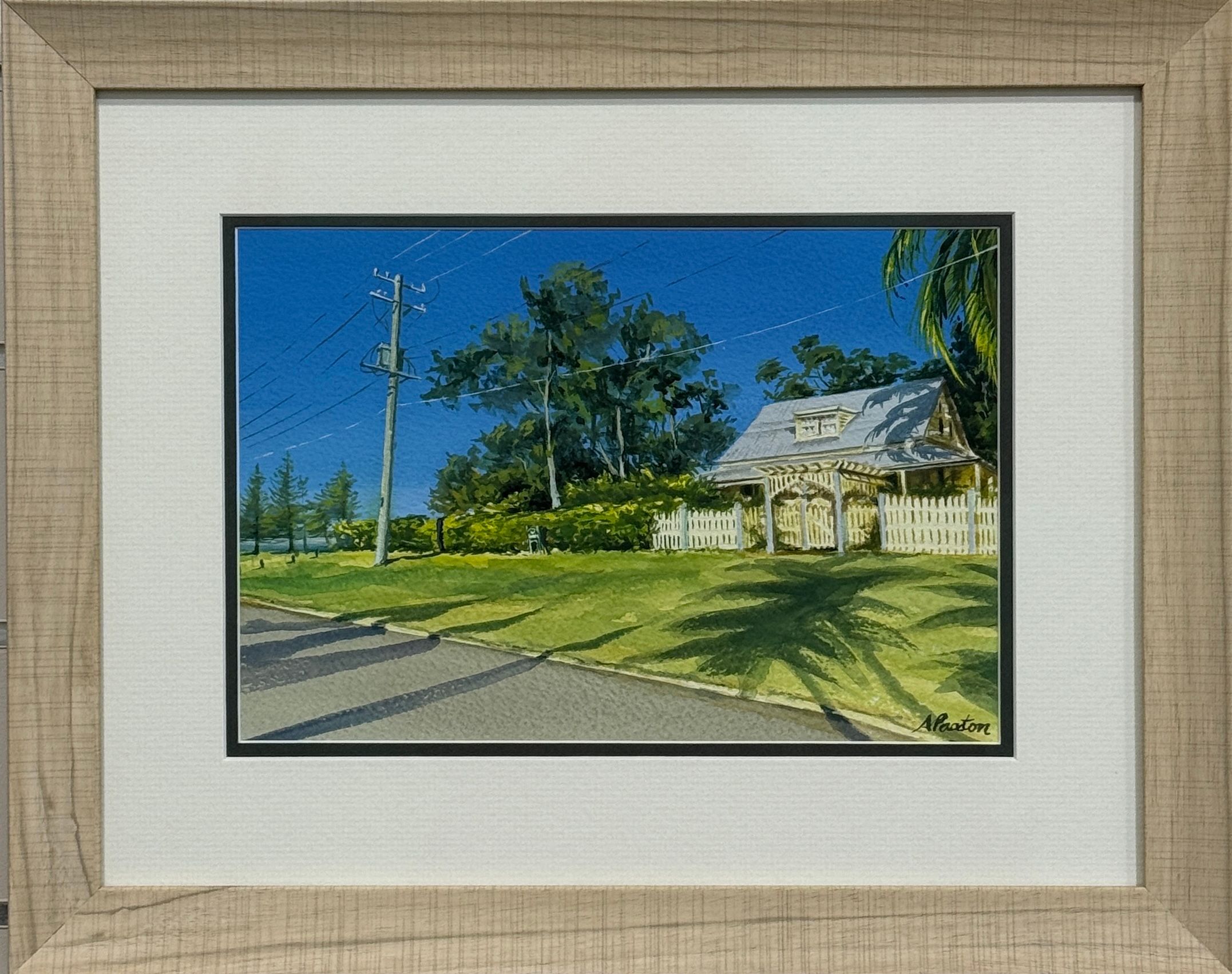 Fernleigh - GJ Walter Park, watercolour & gauche mediums  - framed under glass by Angela Paxton Art, available at Straddievarious Brisbane art gallery