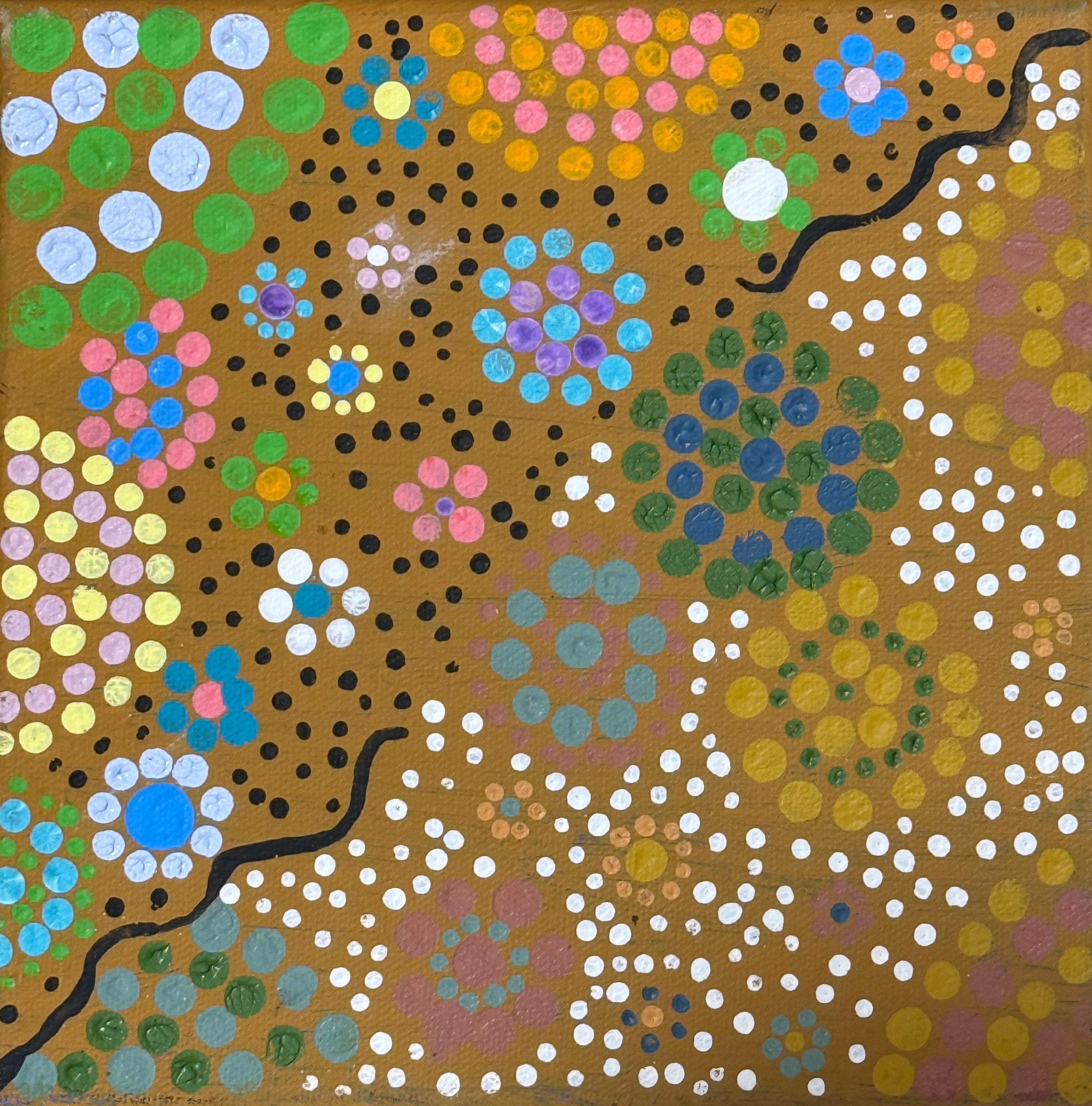 Bush Flowers (Goorloorndu Bardiri) by Barbara Cox, acrylic on canvas by Gooniyandi Artists, available at Straddievarious Brisbane art gallery