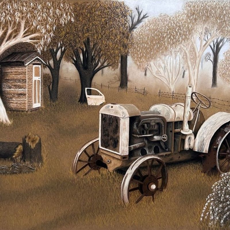 Life On The Farm, soft pastels & pastel pencils on paper by Bronwen Russell, available at Straddievarious Brisbane art gallery
