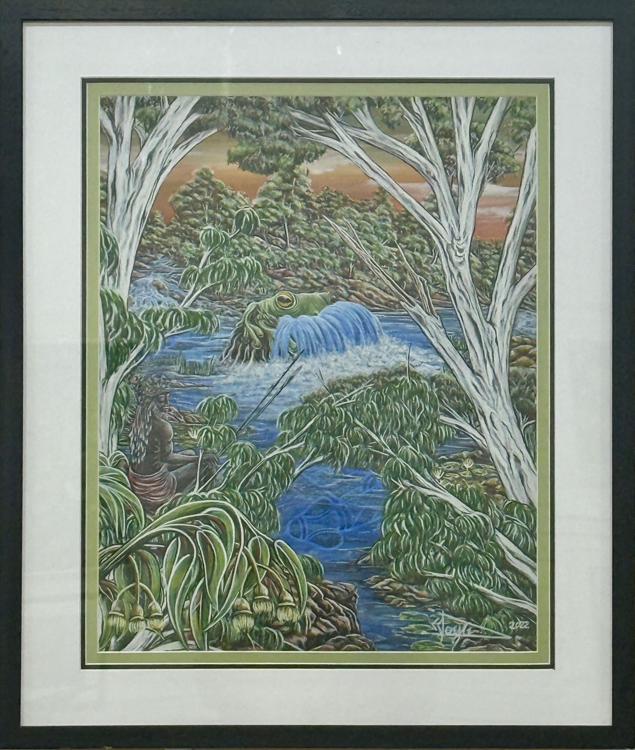 Reflections Of Culture, acrylic on canvas framed by Lionel Doyle, available at Straddievarious Brisbane art gallery