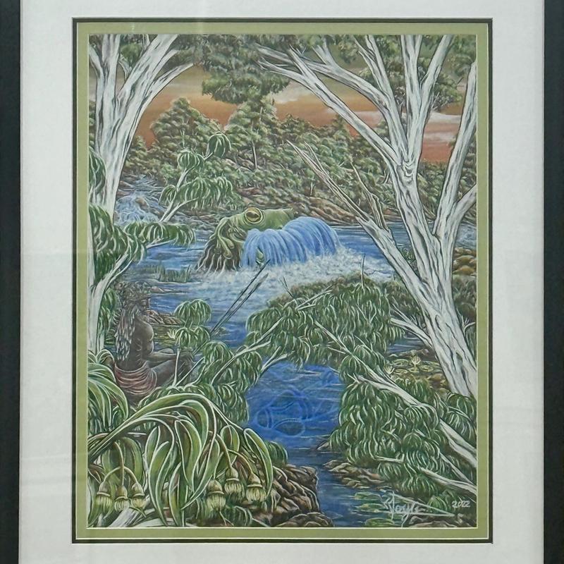 Reflections Of Culture, acrylic on canvas framed by Lionel Doyle, available at Straddievarious Brisbane art gallery