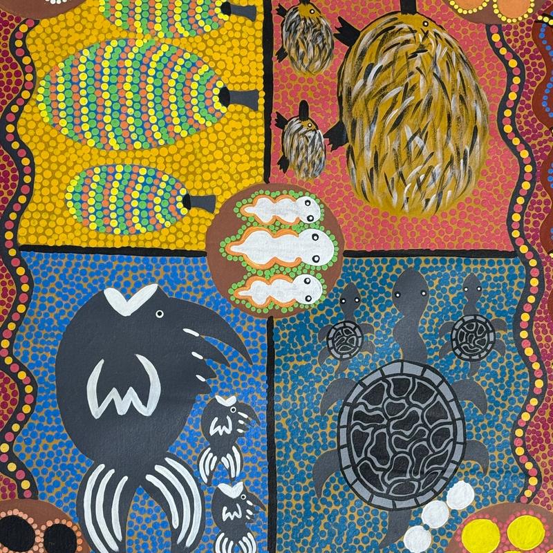 Bush Animals and Bush Tucker by Louise Cox by Gooniyandi Artists, available at Straddievarious Brisbane art gallery