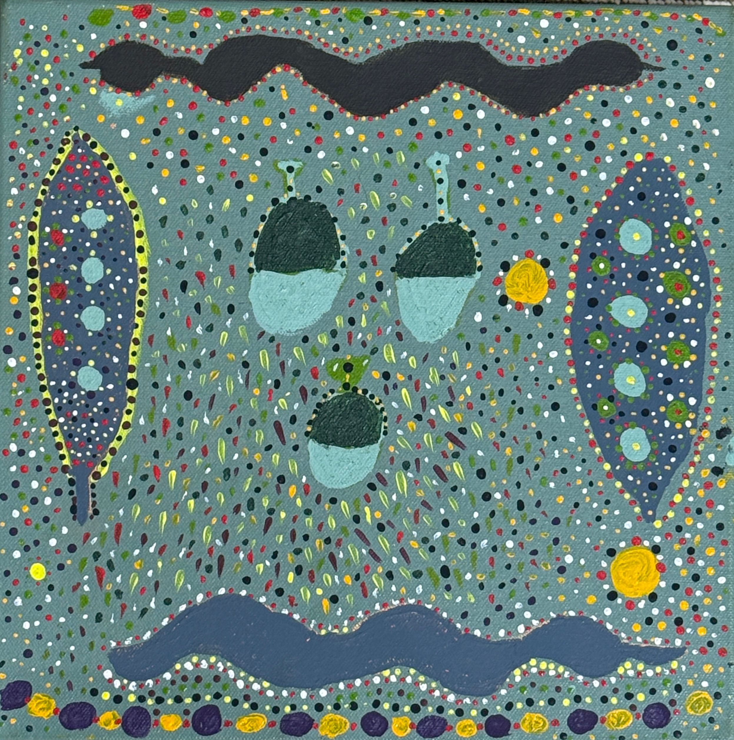 Bush Tucker 2 by Susan Campbell, acrylic on canvas by Gooniyandi Artists, available at Straddievarious Brisbane art gallery