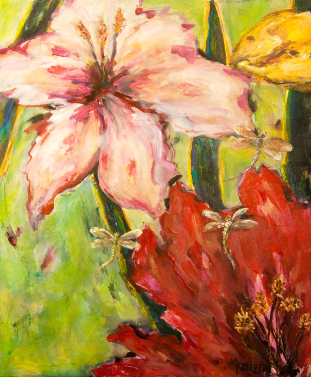 Pink Floral, acrylic on canvas unframed by A'ysha, available at Straddievarious Brisbane art gallery