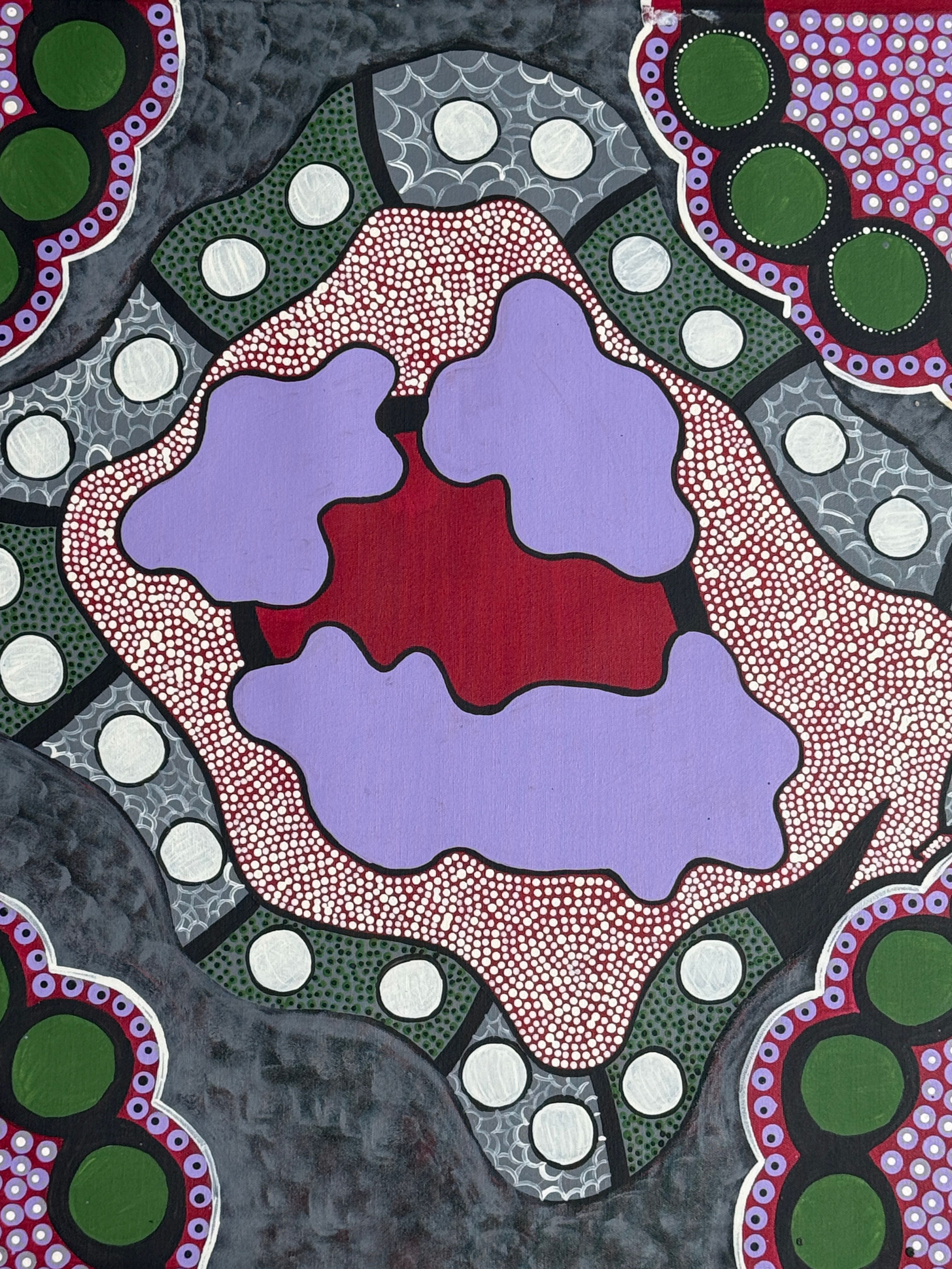 Gillgowa Dreaming by Rowena Cox, acrylic on canvas by Gooniyandi Artists, available at Straddievarious Brisbane art gallery