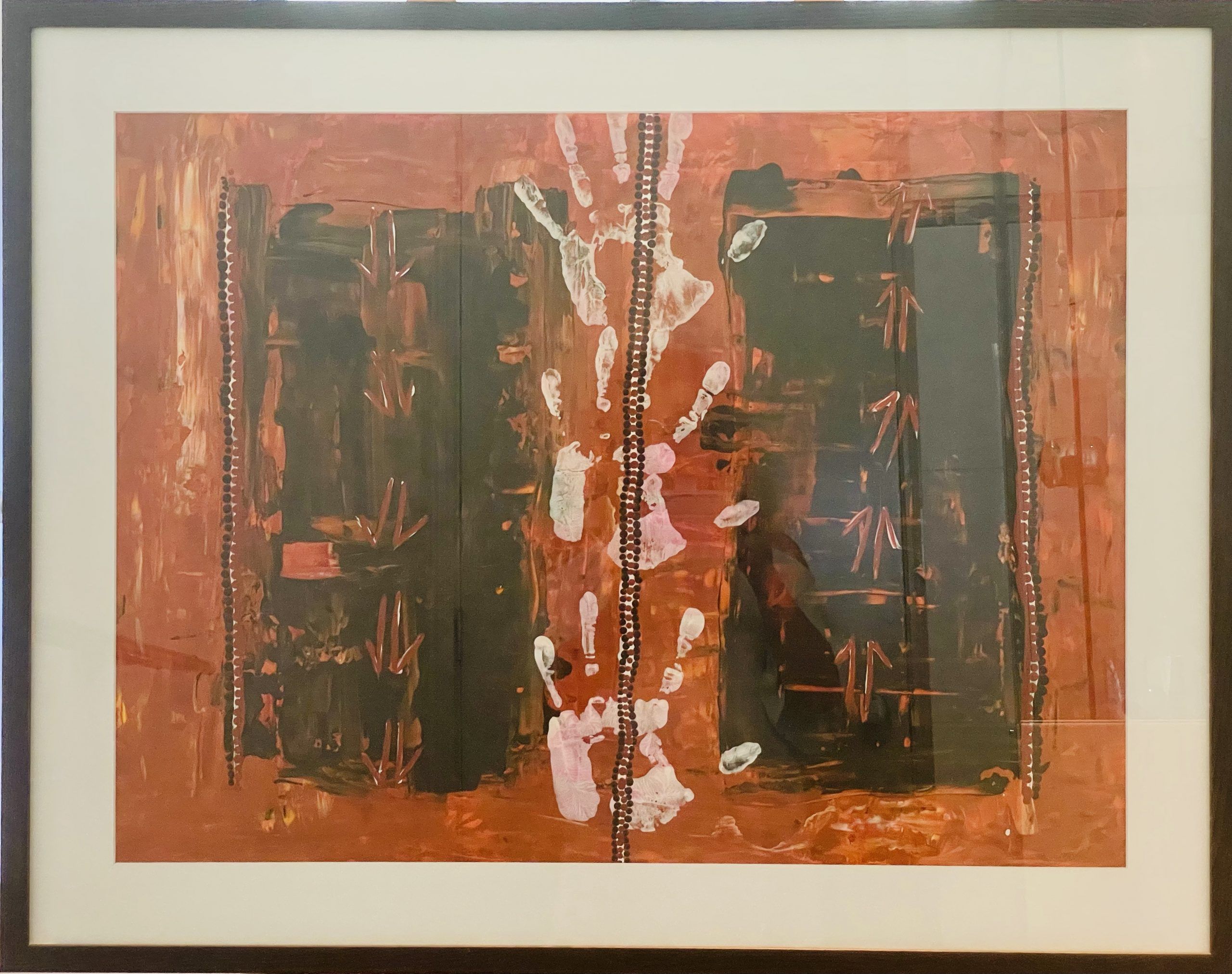 Kangaroo Tracks, acrylic on canvas, framed under glass by Josh Wawa Jungerboi, available at Straddievarious Brisbane art gallery