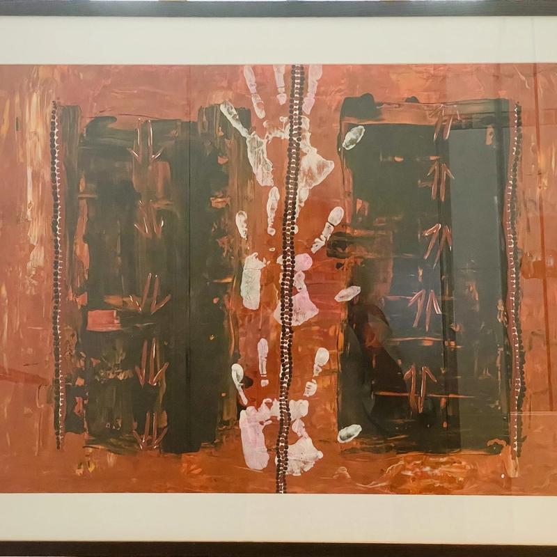 Kangaroo Tracks, acrylic on canvas, framed under glass by Josh Wawa Jungerboi, available at Straddievarious Brisbane art gallery