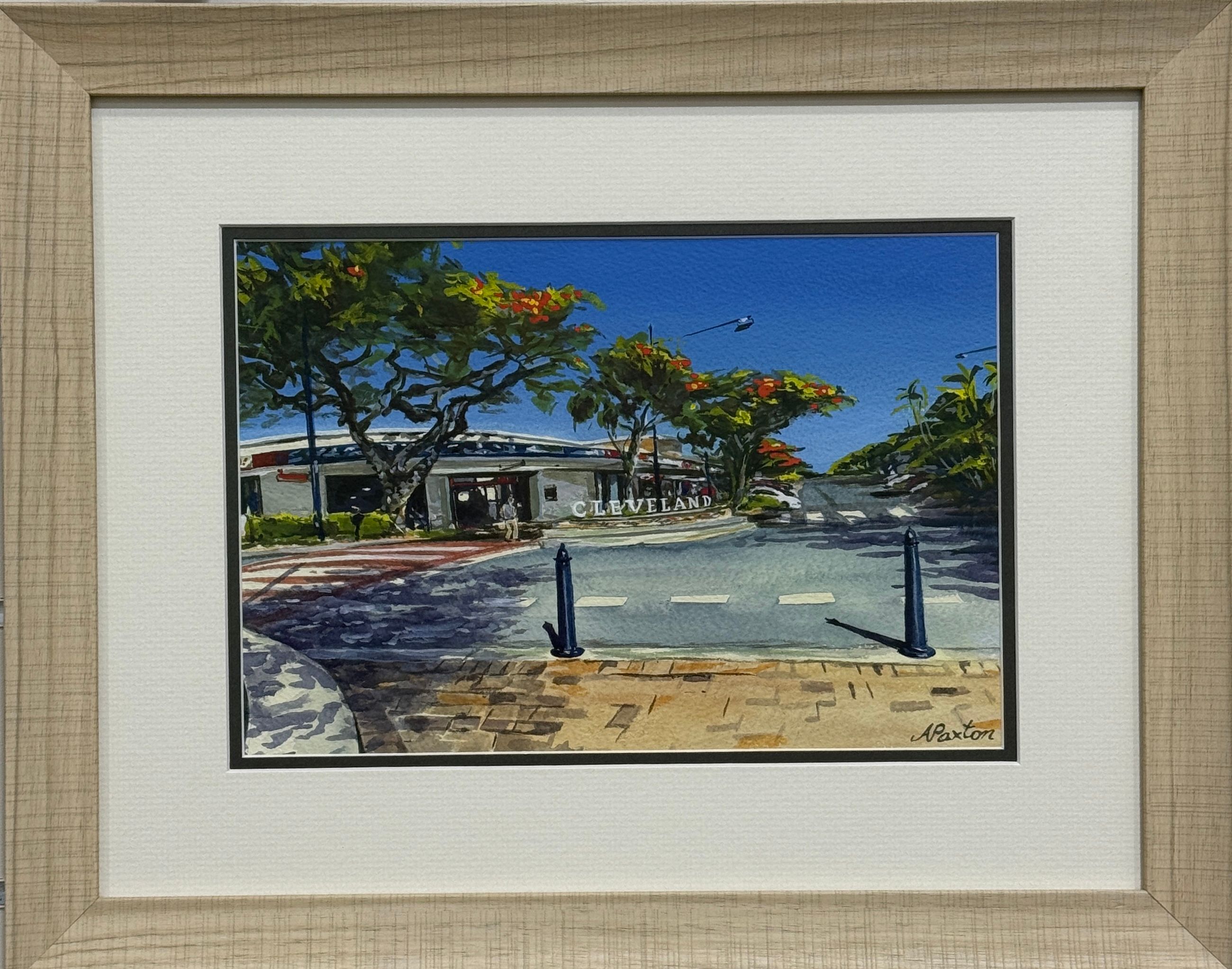 Westpac Corner  - Originally Despots, watercolour & gauche mediums  - framed under glass by Angela Paxton Art, available at Straddievarious Brisbane art gallery