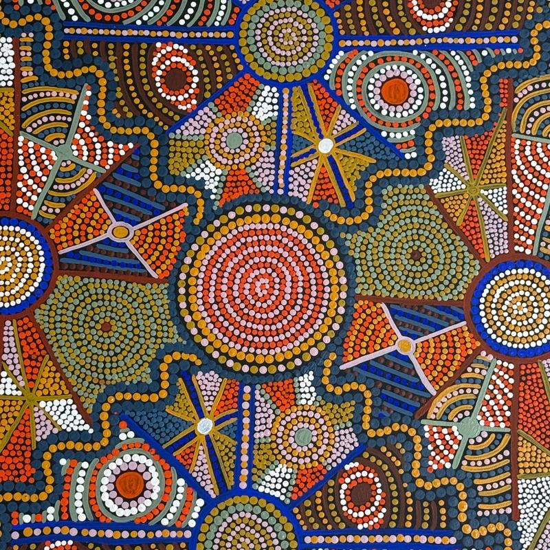 Gillagoowa by Louise Cox, acrylic on canvas by Gooniyandi Artists, available at Straddievarious Brisbane art gallery