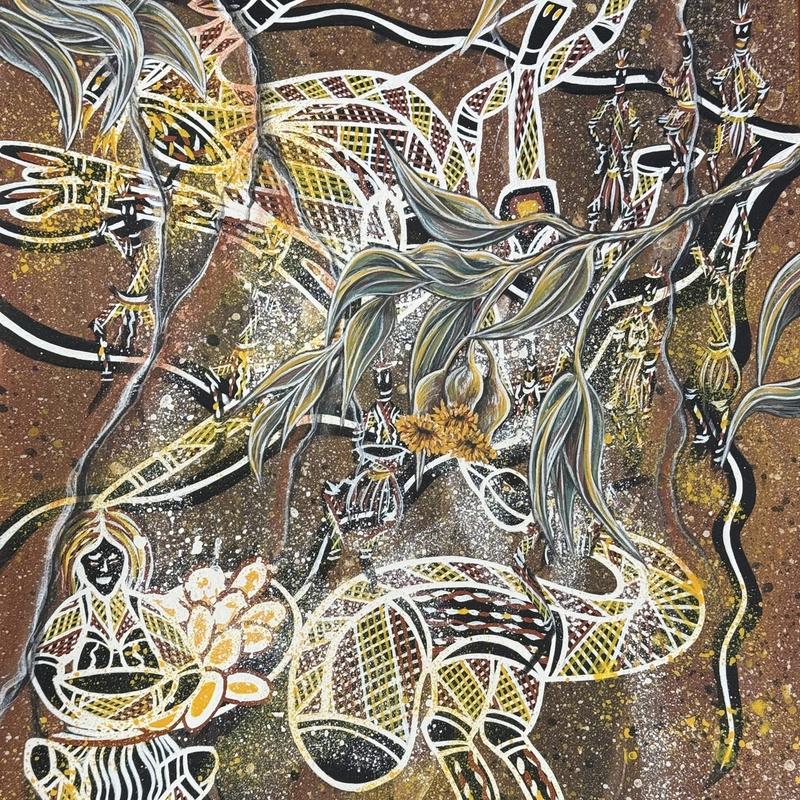 Collecting Emu Eggs, acrylic on canvas by Lionel Doyle, available at Straddievarious Brisbane art gallery