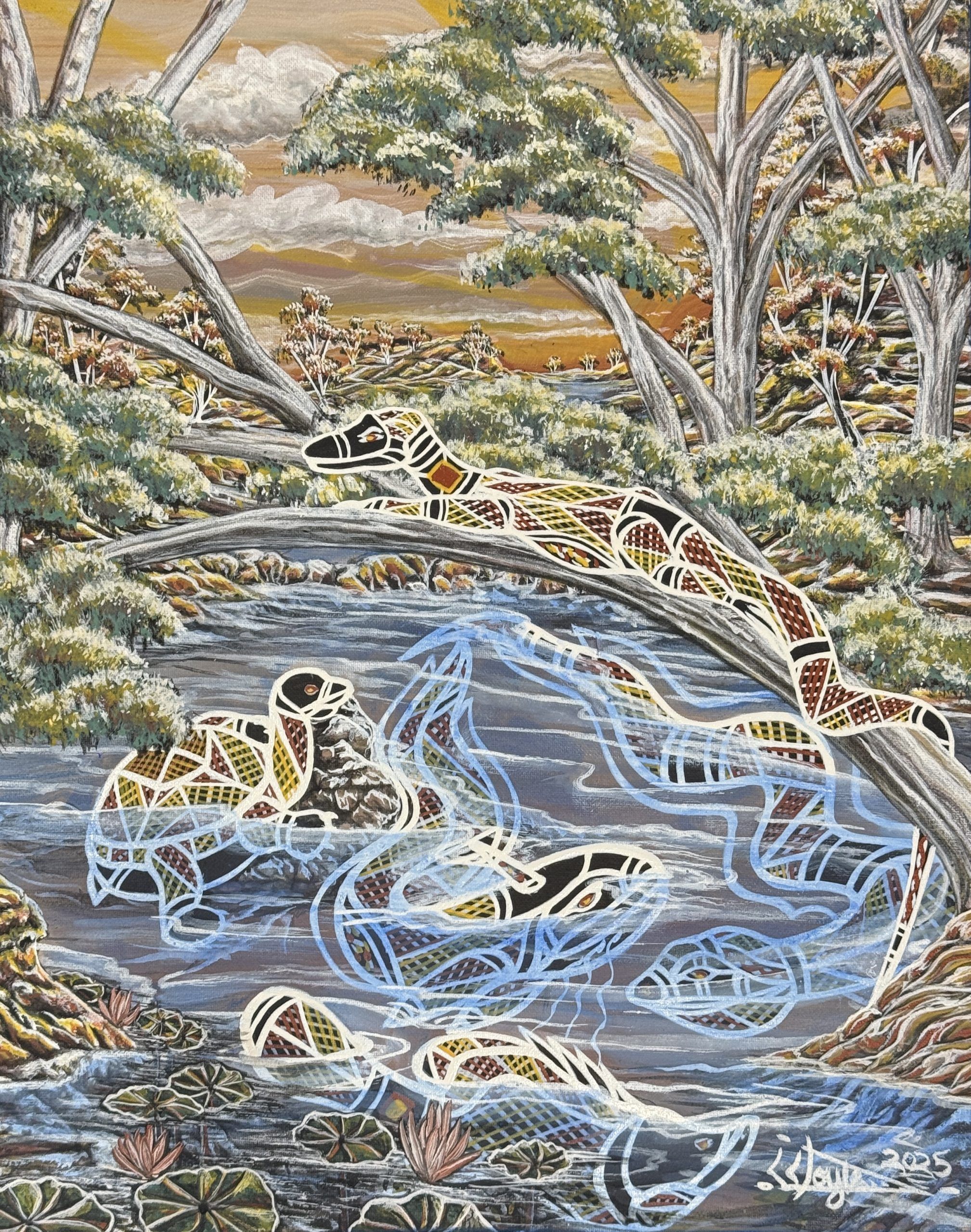 Fish Pond no.1, acrylic on canvas by Lionel Doyle, available at Straddievarious Brisbane art gallery