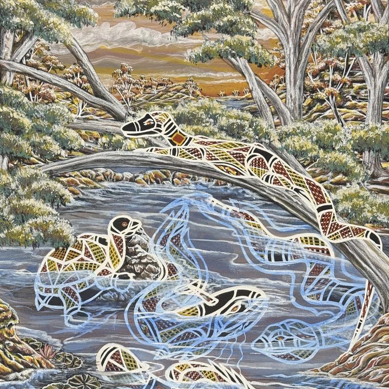 Fish Pond no.1, acrylic on canvas by Lionel Doyle, available at Straddievarious Brisbane art gallery