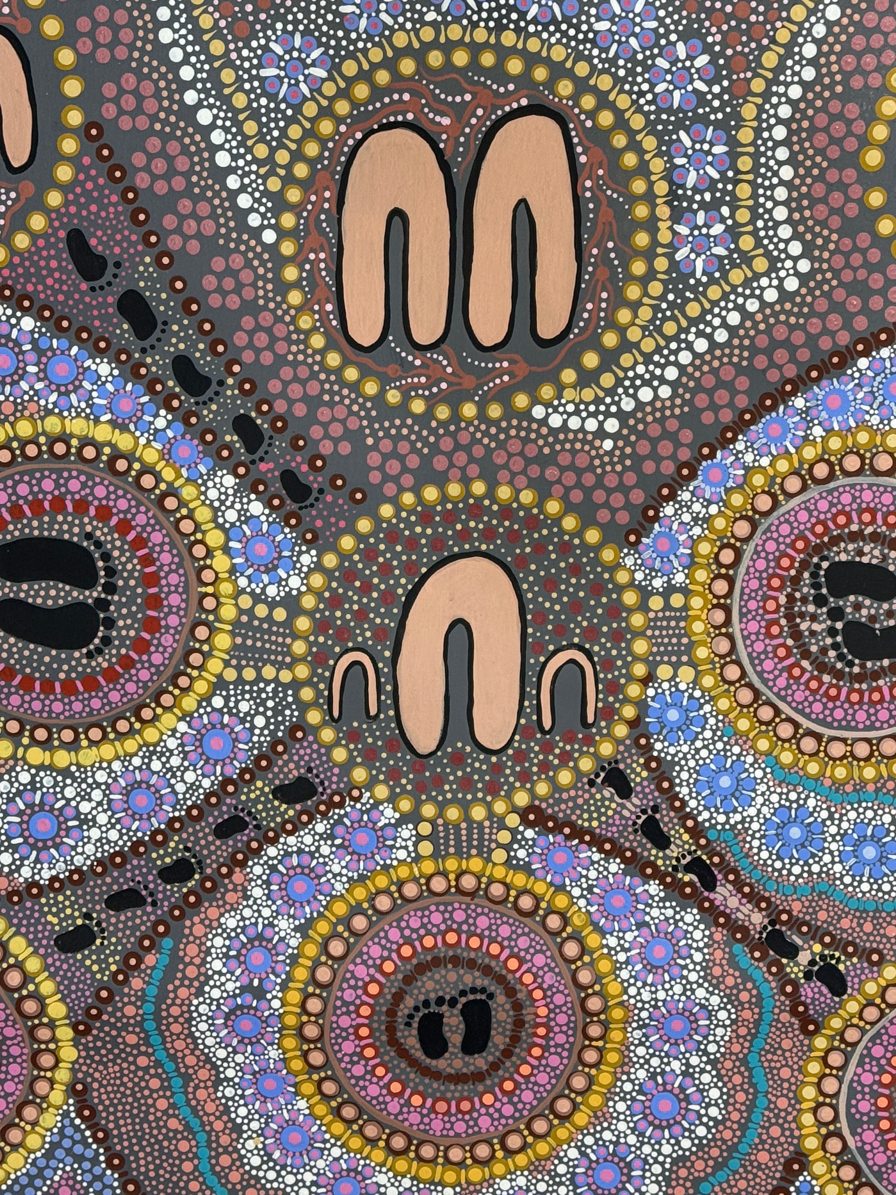 Walkabout by Frances Dawson, acrylic on canvas by Gooniyandi Artists, available at Straddievarious Brisbane art gallery