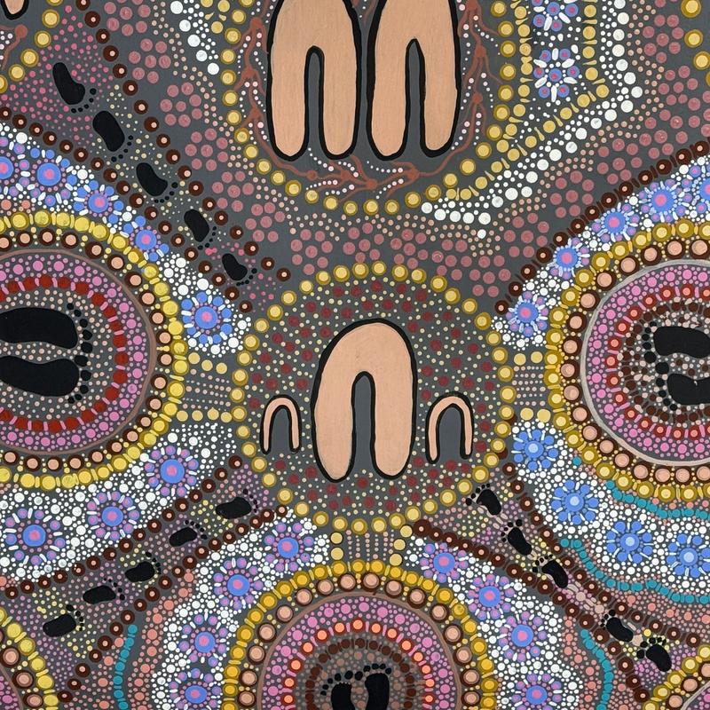 Walkabout by Frances Dawson, acrylic on canvas by Gooniyandi Artists, available at Straddievarious Brisbane art gallery
