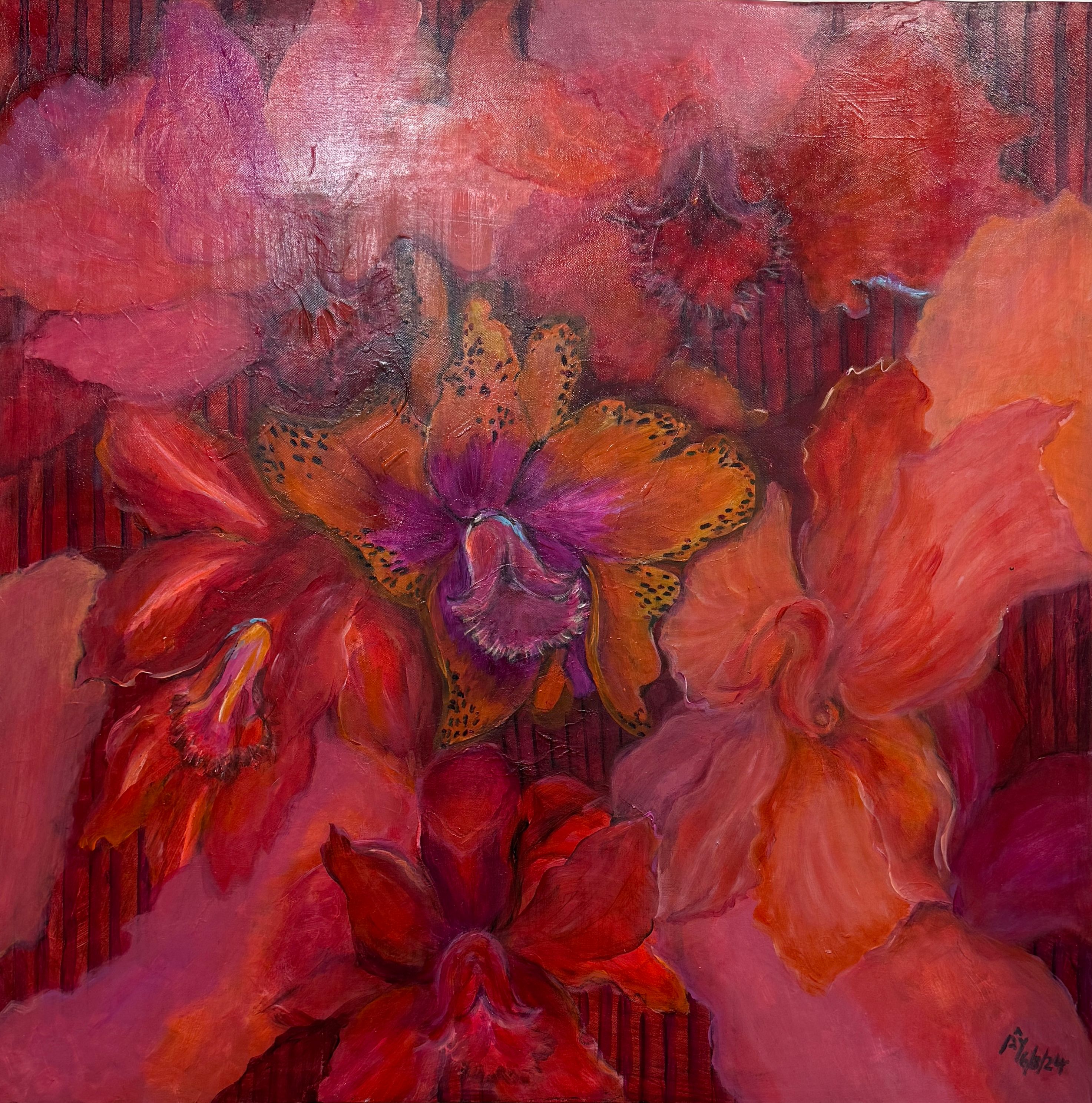 Ted Orchids, acrylic on canvas by A'ysha, available at Straddievarious Brisbane art gallery