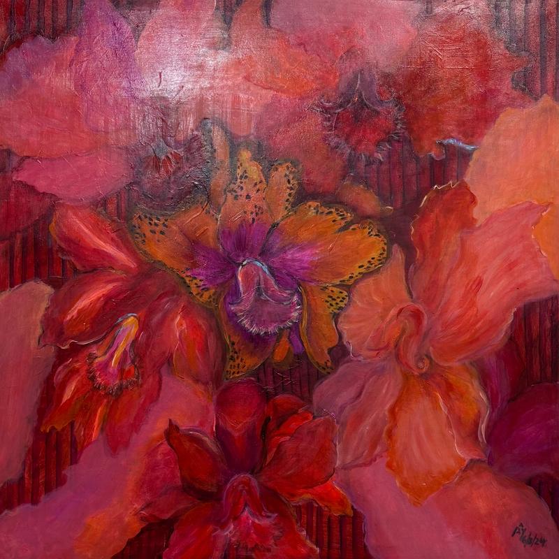 Ted Orchids, acrylic on canvas by A'ysha, available at Straddievarious Brisbane art gallery
