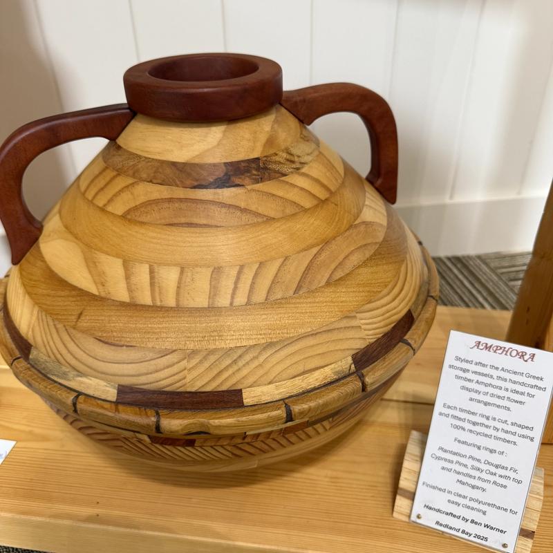 Amphora (Grecian Vase), handcrafted in recycled timbers by Ben Warner, available at Straddievarious Brisbane art gallery, image 1 of 2