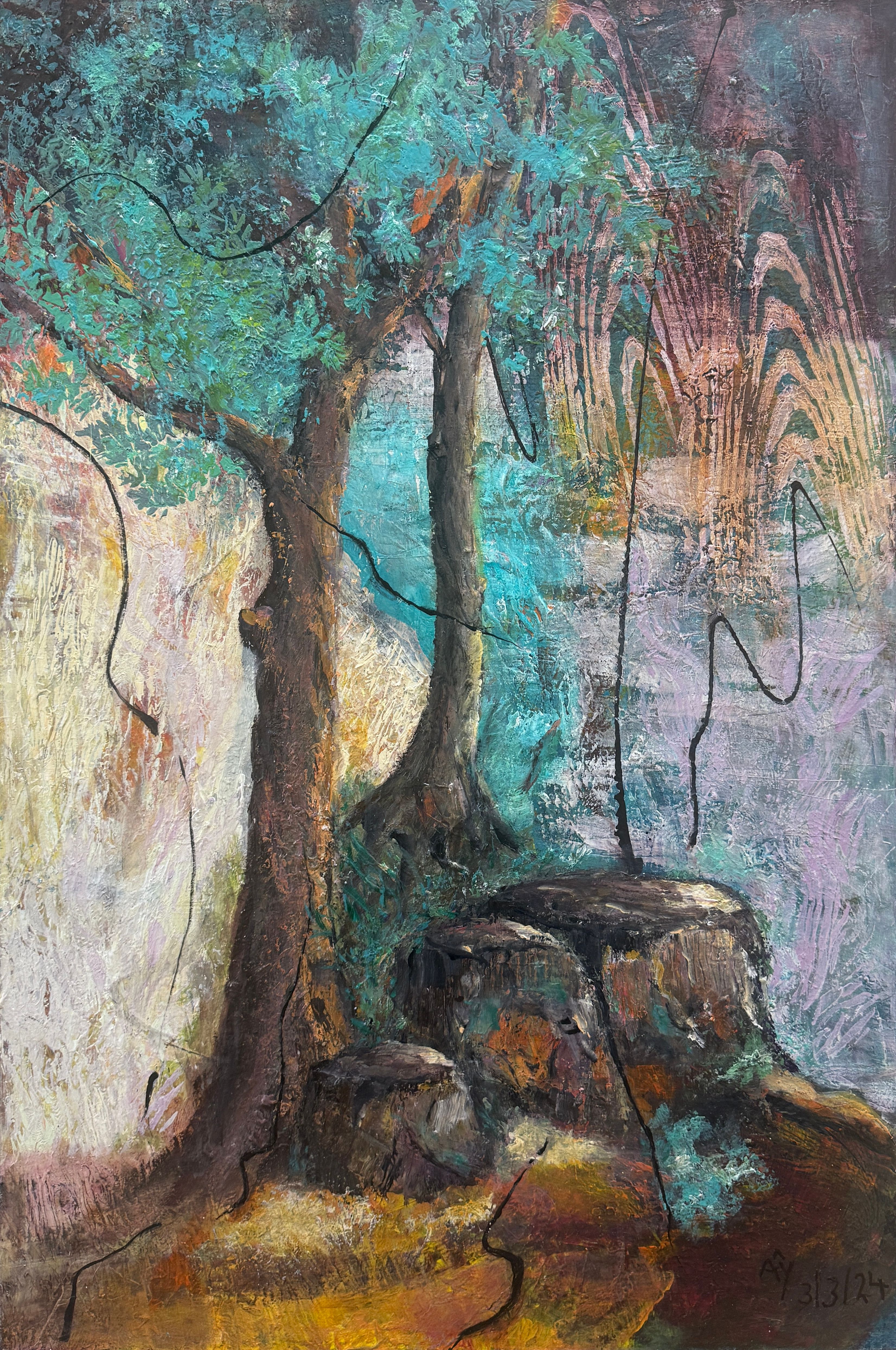 Buderim Creek, acrylic on canvas by A'ysha, available at Straddievarious Brisbane art gallery