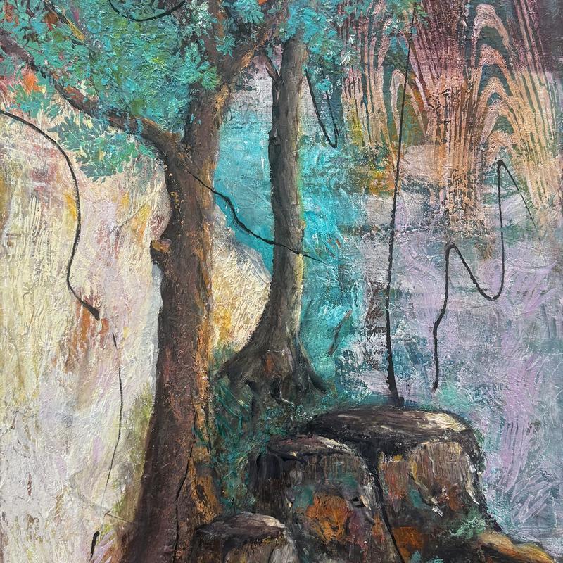Buderim Creek, acrylic on canvas by A'ysha, available at Straddievarious Brisbane art gallery