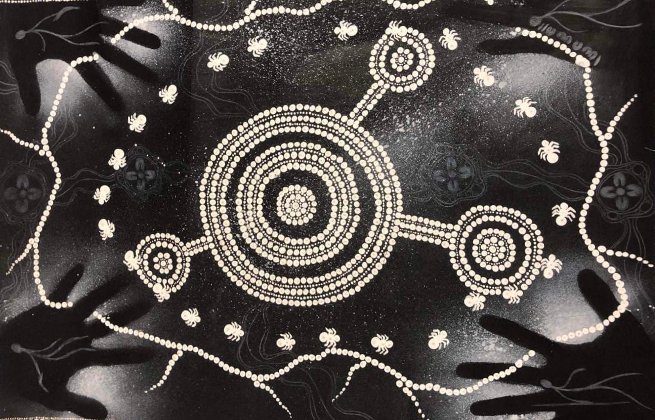 Termites, acrylic on stonehenge paper framed under glass by Josh Wawa Jungerboi, available at Straddievarious Brisbane art gallery