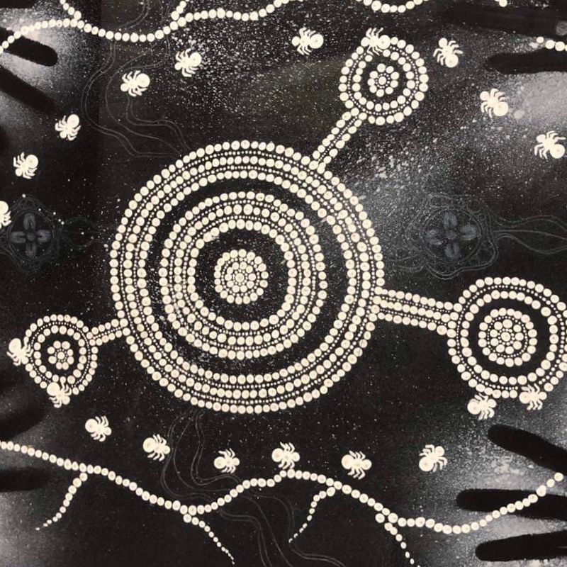 Termites, acrylic on stonehenge paper framed under glass by Josh Wawa Jungerboi, available at Straddievarious Brisbane art gallery