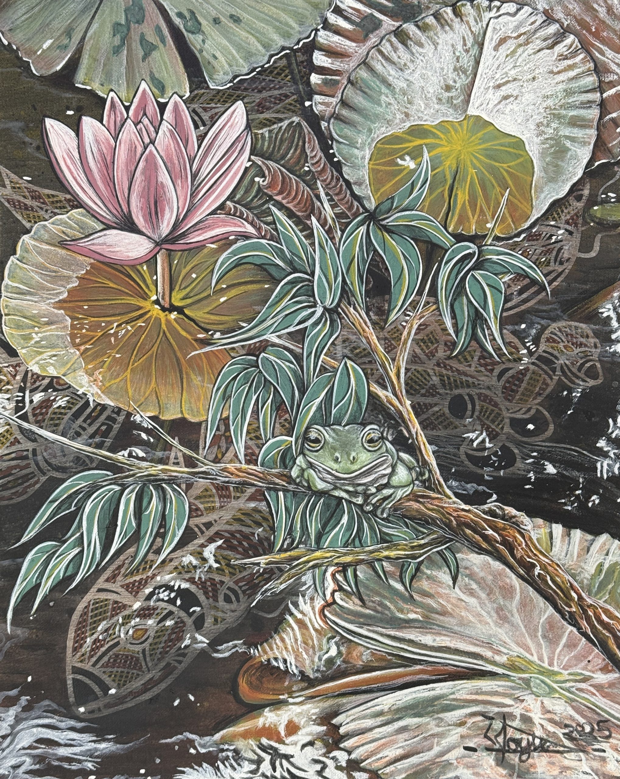 Spirit of the Tree Frog, acrylic on canvas by Lionel Doyle, available at Straddievarious Brisbane art gallery