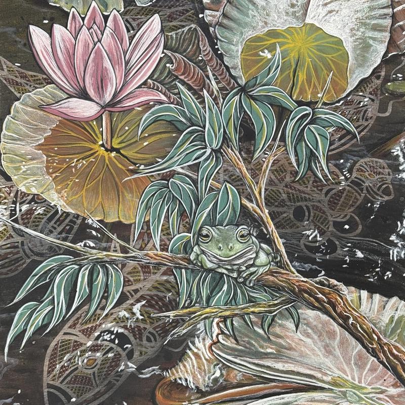 Spirit of the Tree Frog, acrylic on canvas by Lionel Doyle, available at Straddievarious Brisbane art gallery