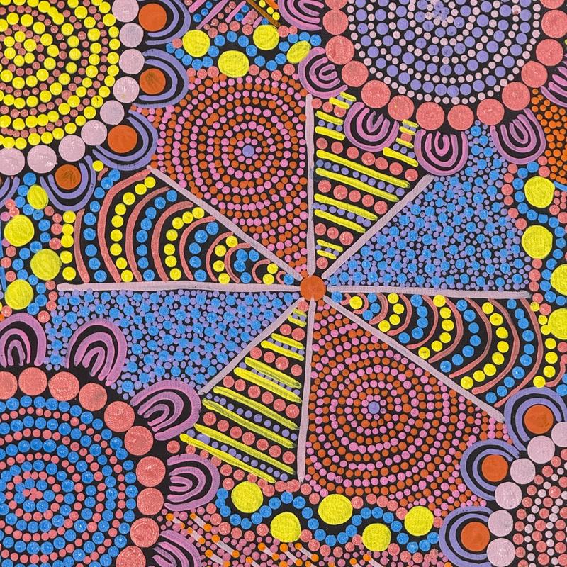 Family Tree by Louise Cox, acrylic on canvas by Gooniyandi Artists, available at Straddievarious Brisbane art gallery