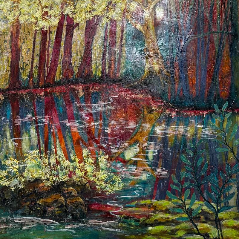 Forest Retreat, acrylic on canvas by A'ysha, available at Straddievarious Brisbane art gallery