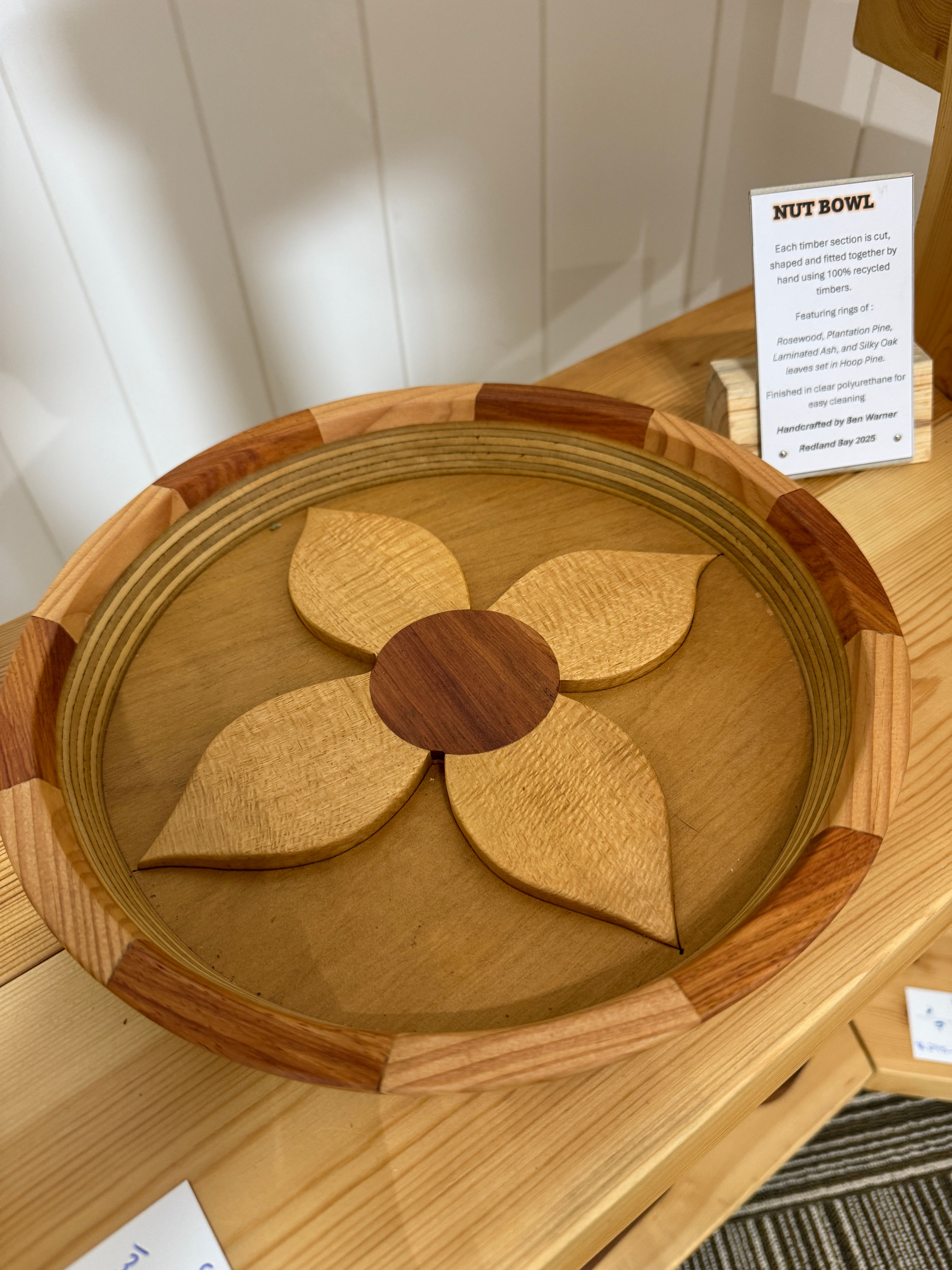 Nut Bowl, handcrafted in recycled timbers by Ben Warner, available at Straddievarious Brisbane art gallery