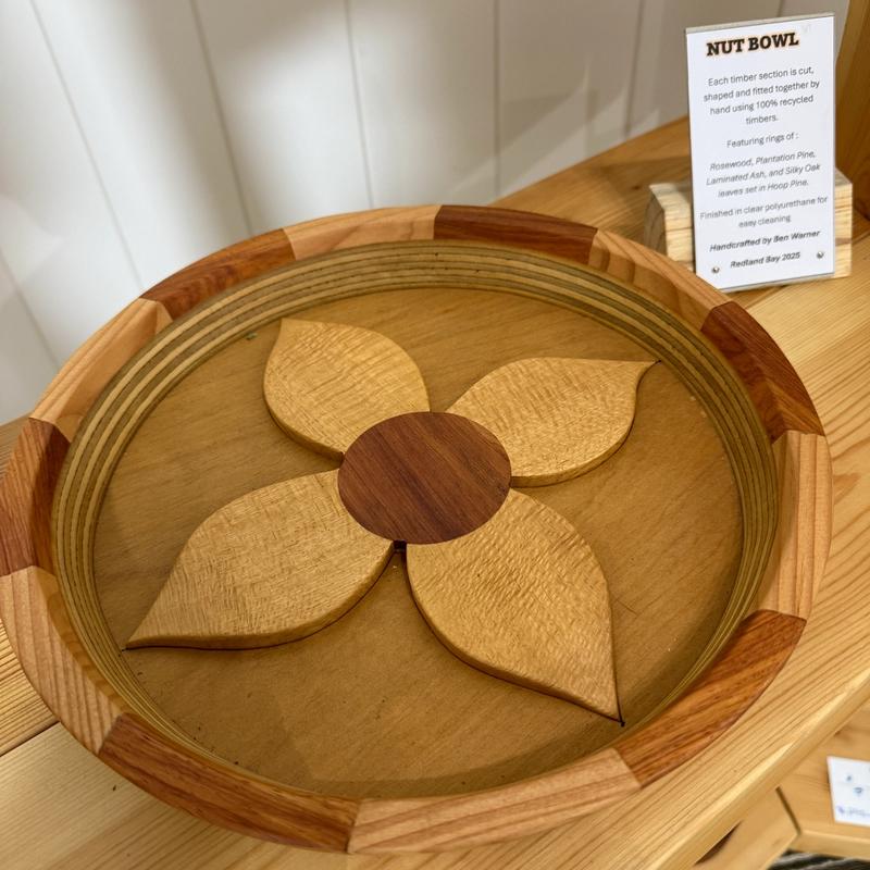Nut Bowl, handcrafted in recycled timbers by Ben Warner, available at Straddievarious Brisbane art gallery