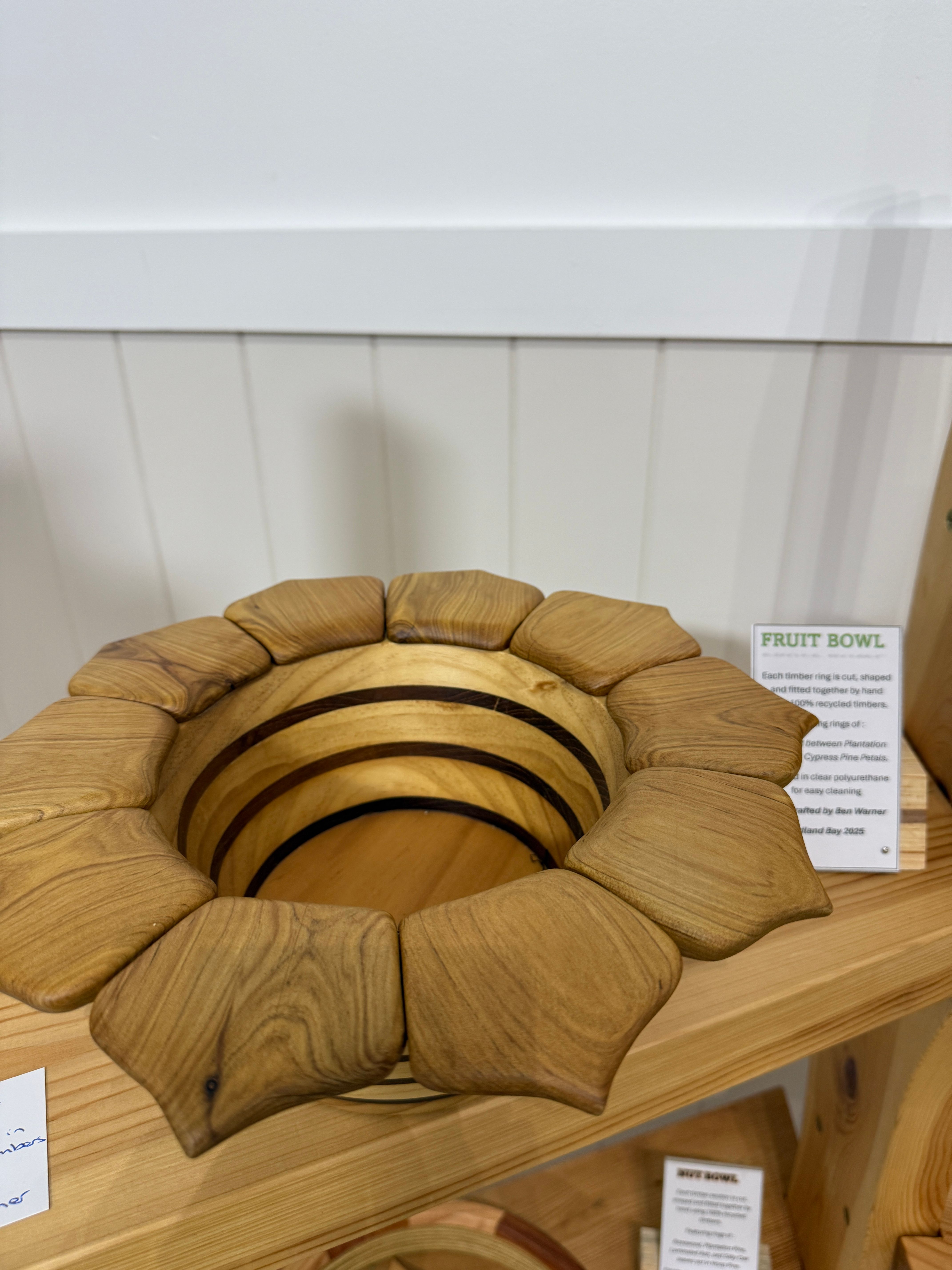 Fruit Bowl, handcrafted in recycled timbers by Ben Warner, available at Straddievarious Brisbane art gallery