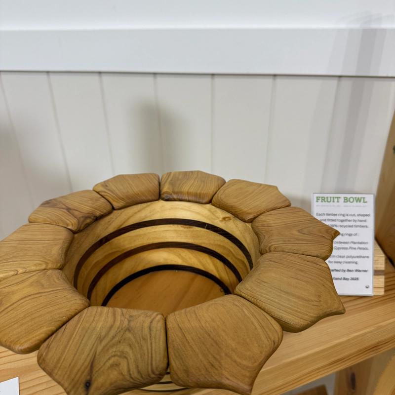 Fruit Bowl, handcrafted in recycled timbers by Ben Warner, available at Straddievarious Brisbane art gallery