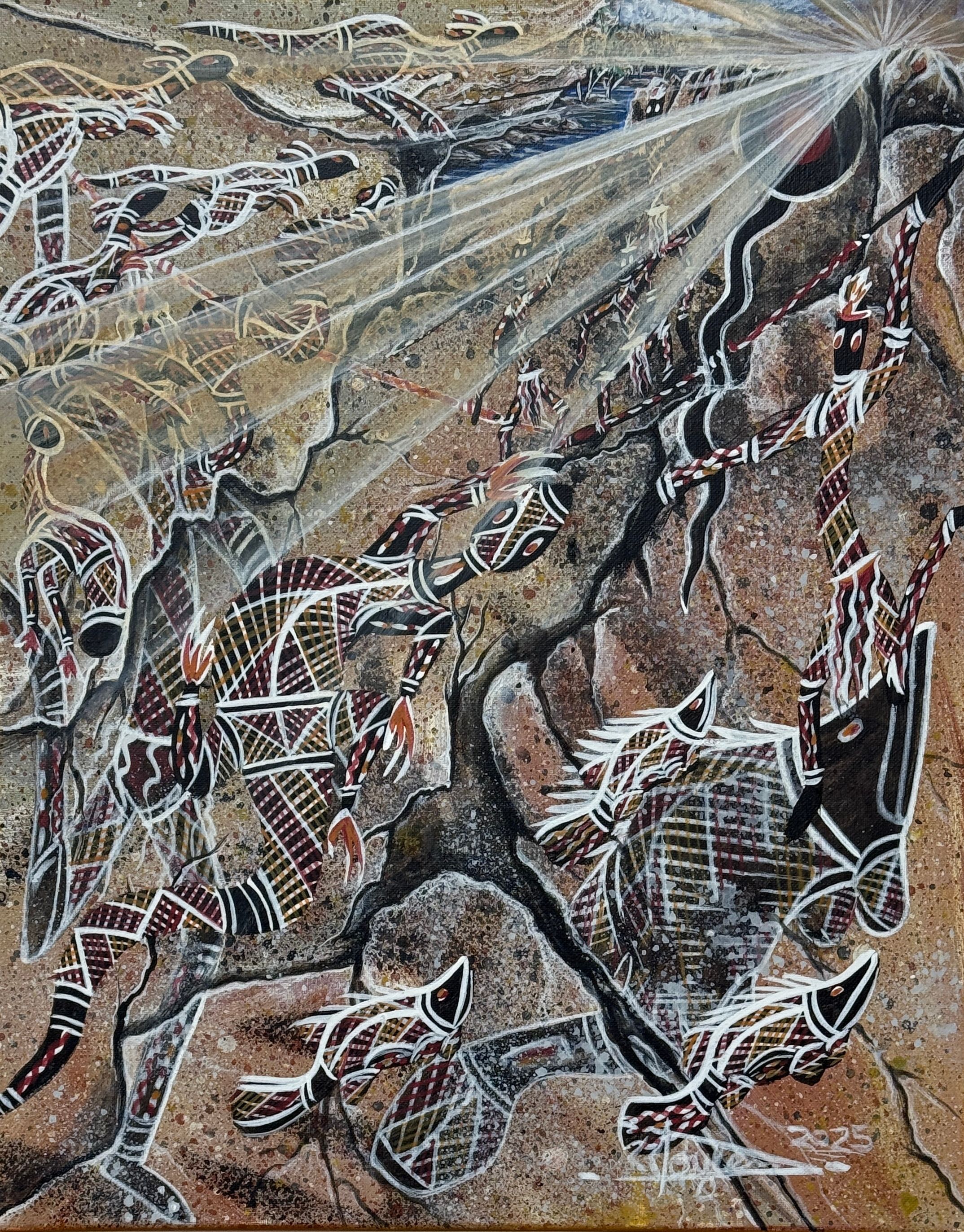 Rock Art, acrylic on canvas by Lionel Doyle, available at Straddievarious Brisbane art gallery