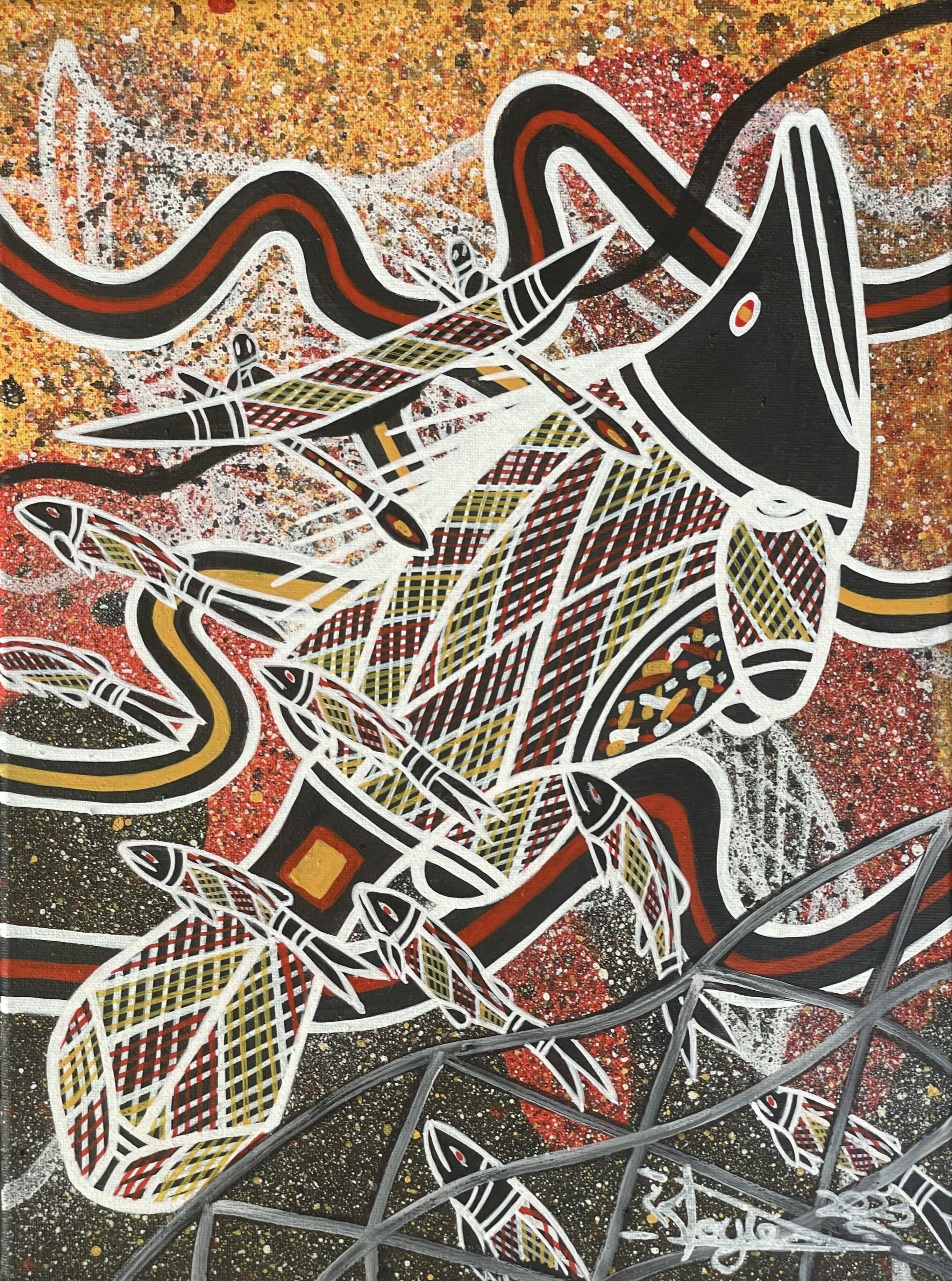 Fish Trap no.2, acrylic on canvas by Lionel Doyle, available at Straddievarious Brisbane art gallery