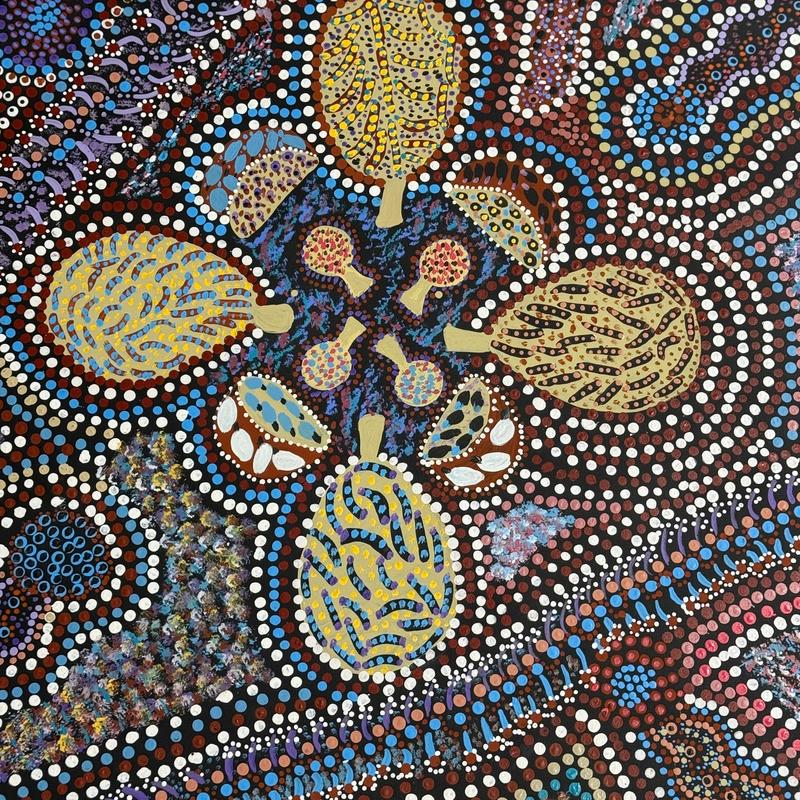 Bush Food Hunting by Barbara Cox by Gooniyandi Artists, available at Straddievarious Brisbane art gallery
