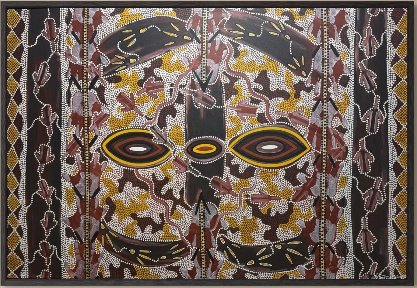 Land Of The Mountain People, acrylic on canvas box framed by Lionel Doyle, available at Straddievarious Brisbane art gallery